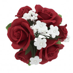 Global Sugar Art Garden Rose Topper Bouquet Red with White Filler Sugar Flowers