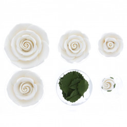 Global Sugar Art Exquisite Rose & Leaf Tray Sugar Cake Flowers, White Unwired, 5 Count by Chef Alan Tetreault