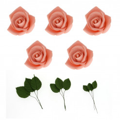 Global Sugar Art Peace Rose Sugar Cake Flowers Apricot, 5 Count with Leaves by Chef Alan Tetreault