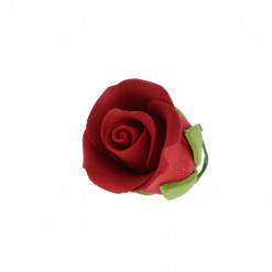Global Sugar Art Tea Rose Sugar Cake Flowers, Red With Green Calyx, Small 1 inch, 15 Count by Chef Alan Tetreault