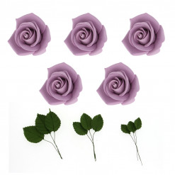 Global Sugar Art Peace Rose Sugar Cake Flower Lavender, 5 Count with Leaves by Chef Alan Tetreault