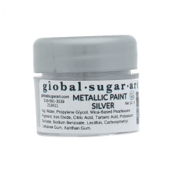 Global Sugar Art Metallic Silver Food Paint 14 ml by Chef Alan Tetreault